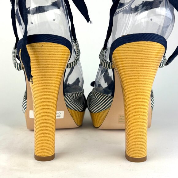 Zinc Navy Stripe Bow Platform Sandals, Size 9M. Never worn - Picture 7 of 14